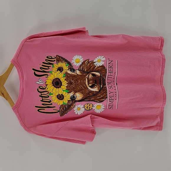 Simply Southern Collection Choose To Shine Pink Cow Sunflower Graphic Tee XL - Picture 8 of 8